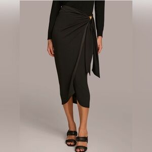 Black Wrap Midi Skirt with Side Tie